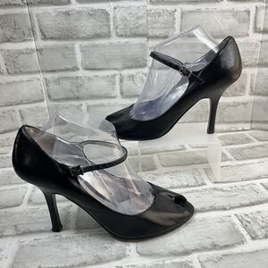 Nine West Women's Size 8.5 Black Leather Peep Toe Mary Jane Shoe Vintage Pumps